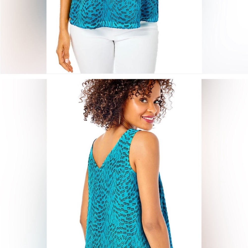 Lilly Pulitzer Florin Top Teal Bay Silk Swirl Clip XS.  New with Tags Attached.
